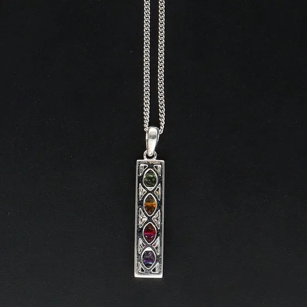 18ct Gold Diamond and Multi Coloured Sapphire Pendant