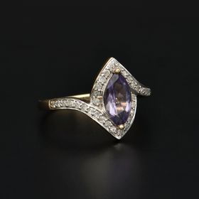 Gold Tanzanite and Diamond Deco Design Ring