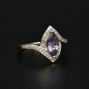 Gold Tanzanite and Diamond Deco Design Ring