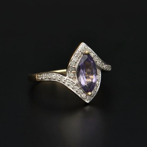 Gold Tanzanite and Diamond Deco Design Ring image-1