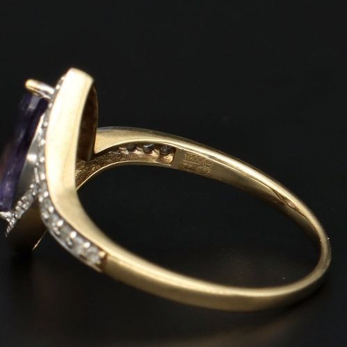 Gold Tanzanite and Diamond Deco Design Ring image-5