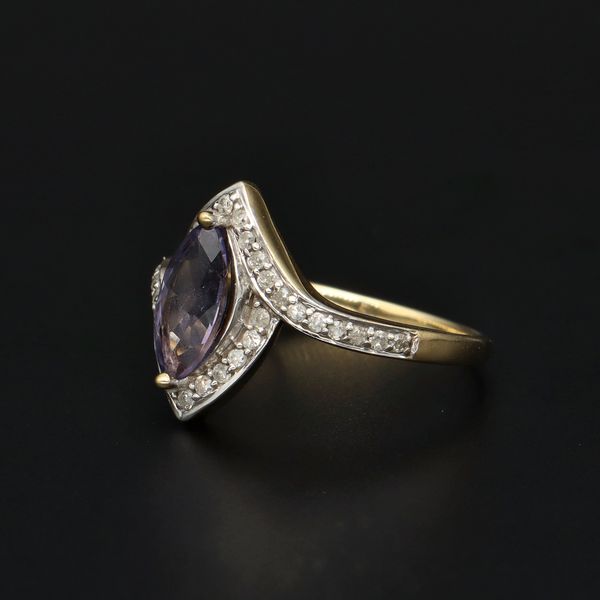 Gold Tanzanite and Diamond Deco Design Ring