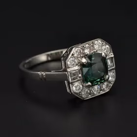 Platinum Teal Sapphire and Diamond Ring