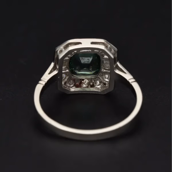 Platinum Teal Sapphire and Diamond Ring
