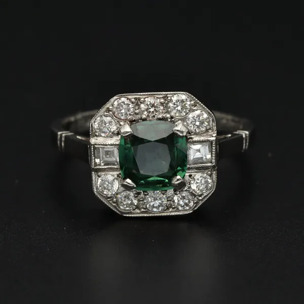 Platinum Teal Sapphire and Diamond Ring