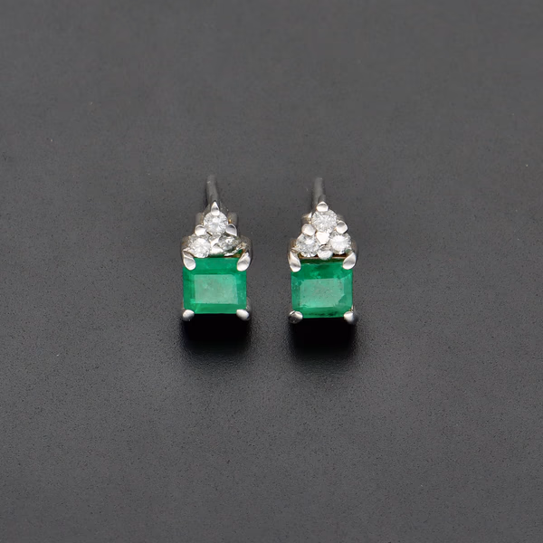 18ct White Gold Emerald & Diamond Earrings