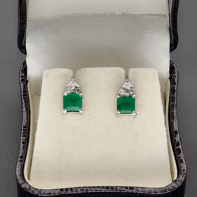 18ct White Gold Emerald & Diamond Earrings