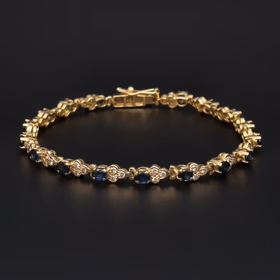 18ct Yellow Gold Sapphire & Diamond Cluster Link Bracelet