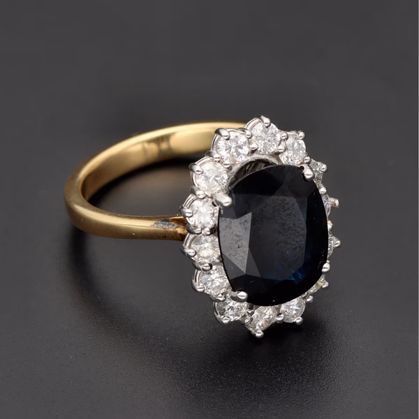 18ct Yellow & White Gold Sapphire & Diamond Cluster Ring