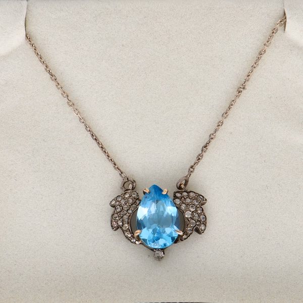 Antique Diamonds and Blue Topaz Necklace