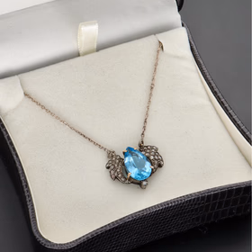 Antique Diamonds and Blue Topaz Necklace