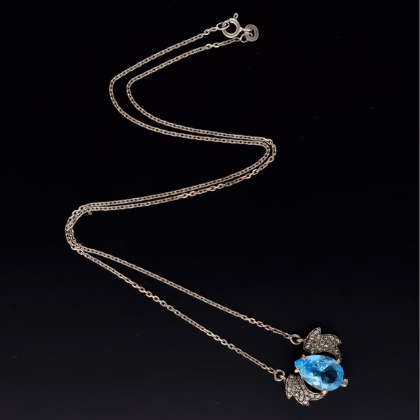 Antique Diamonds and Blue Topaz Necklace