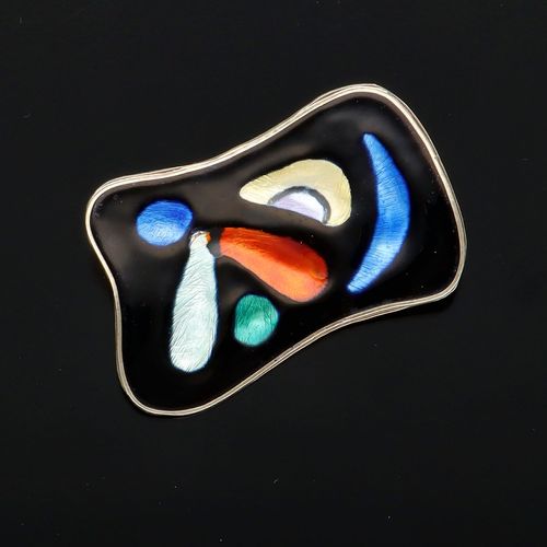 Norwegian Oystein Balle Silver and Enamel Abstract Brooch image-1