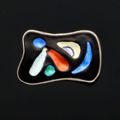 Norwegian Oystein Balle Silver and Enamel Abstract Brooch image-2