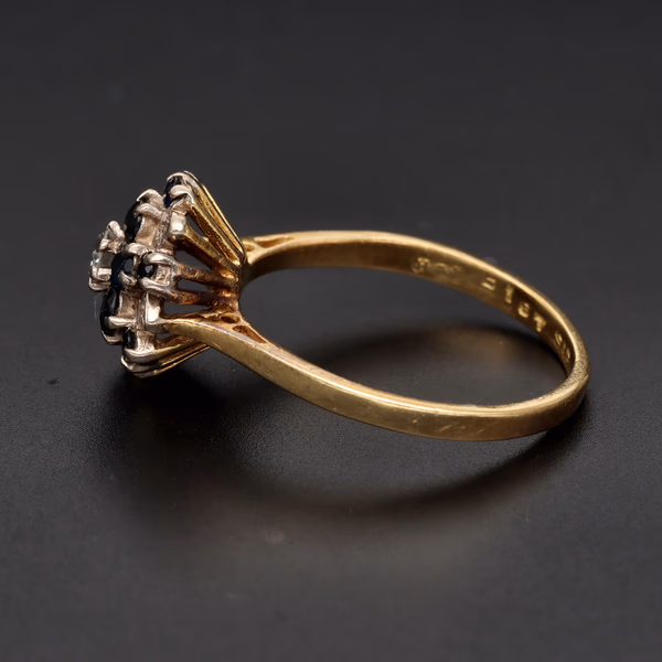 Vintage 1977 London 18ct Yellow Gold Sapphire & Diamond Ring