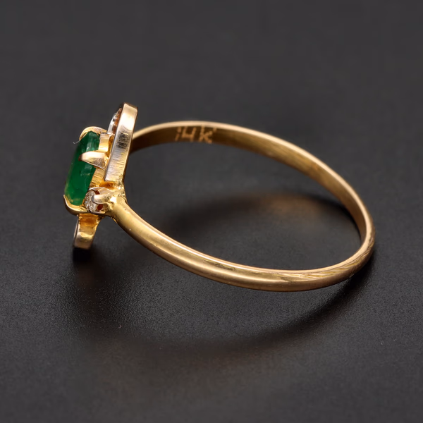 14ct Yellow Gold Emerald & Diamond Ring