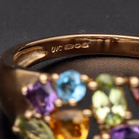 9ct Gold Multi Gemstone Cluster Statement Ring.