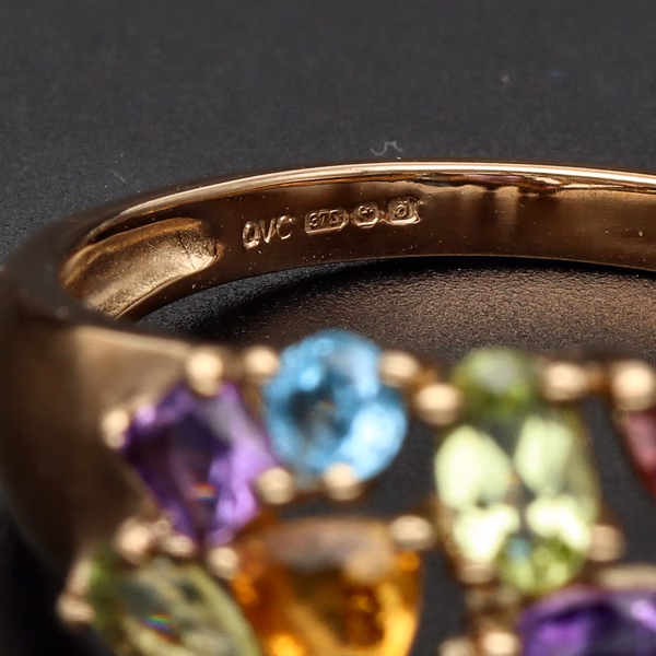 9ct Gold Multi Gemstone Cluster Statement Ring.