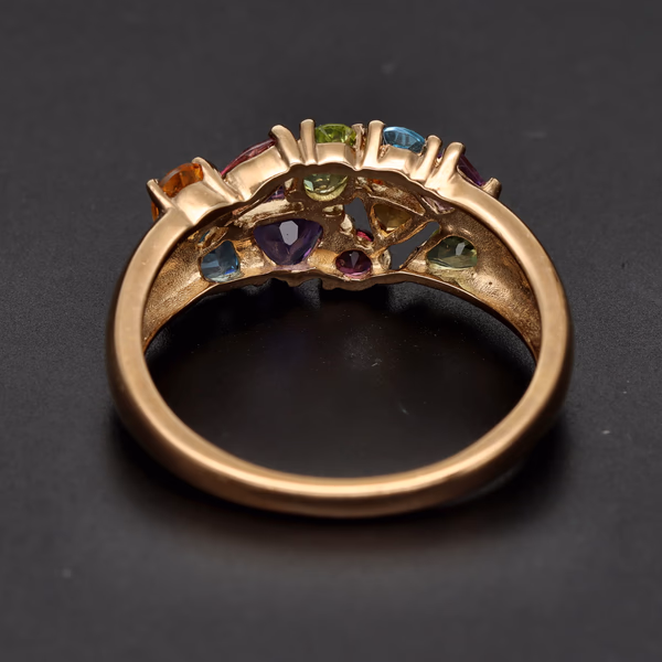 9ct Gold Multi Gemstone Cluster Statement Ring.
