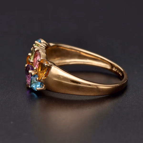 9ct Gold Multi Gemstone Cluster Statement Ring.