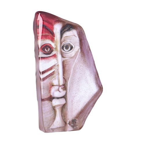 Vintage Maleras Abstract Swedish Art Glass Face Sculpture image-1