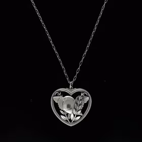 Georg Jensen Bird and Wheat Ear Heart Shaped Pendant Necklace
