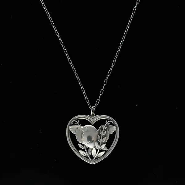 Georg Jensen Bird and Wheat Ear Heart Shaped Pendant Necklace