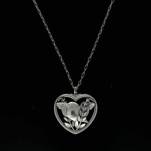 Georg Jensen Bird and Wheat Ear Heart Shaped Pendant Necklace image-1