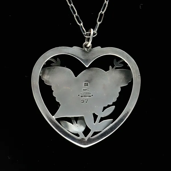Georg Jensen Bird and Wheat Ear Heart Shaped Pendant Necklace