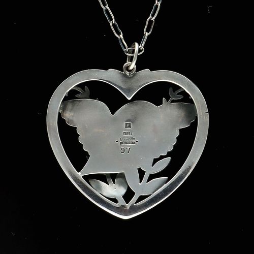Georg Jensen Bird and Wheat Ear Heart Shaped Pendant Necklace image-5
