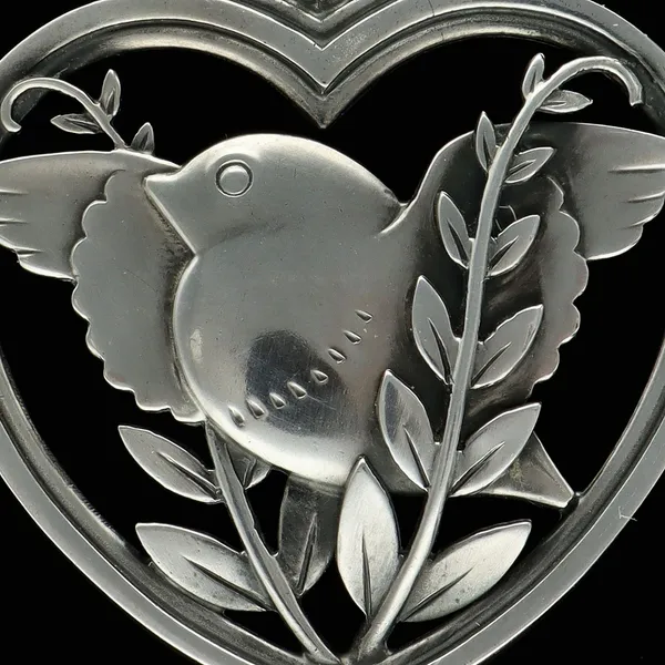 Georg Jensen Bird and Wheat Ear Heart Shaped Pendant Necklace
