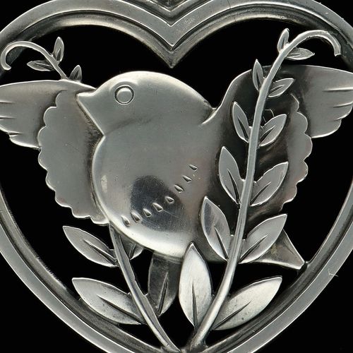 Georg Jensen Bird and Wheat Ear Heart Shaped Pendant Necklace image-3