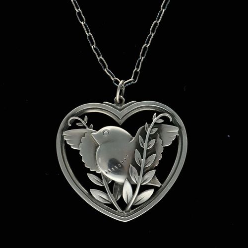 Georg Jensen Bird and Wheat Ear Heart Shaped Pendant Necklace image-2
