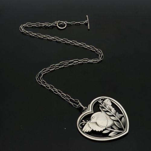 Georg Jensen Bird and Wheat Ear Heart Shaped Pendant Necklace image-4