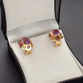 18ct Yellow Gold Gemset Topaz & Amethyst Earrings