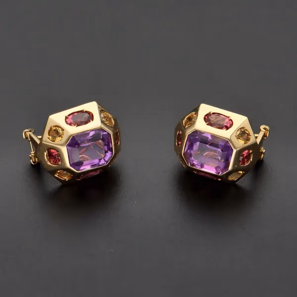 18ct Yellow Gold Gemset Topaz & Amethyst Earrings