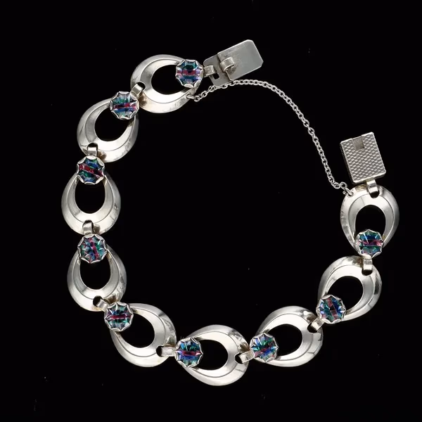 Mid Century Sterling Silver Bracelet and Earclip Set by Hermann Siersbol