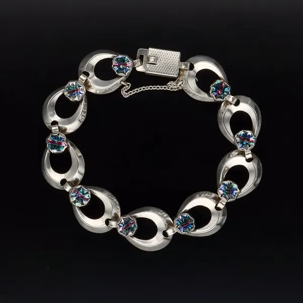 Mid Century Sterling Silver Bracelet and Earclip Set by Hermann Siersbol