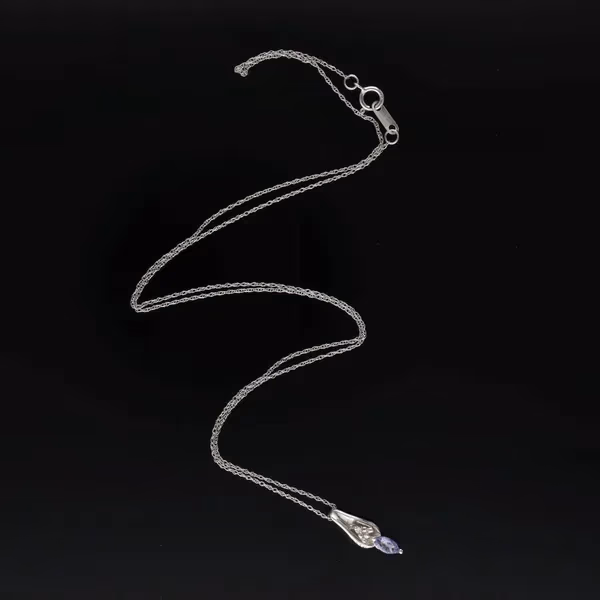 White Gold Iolite Diamond Pendant and chain