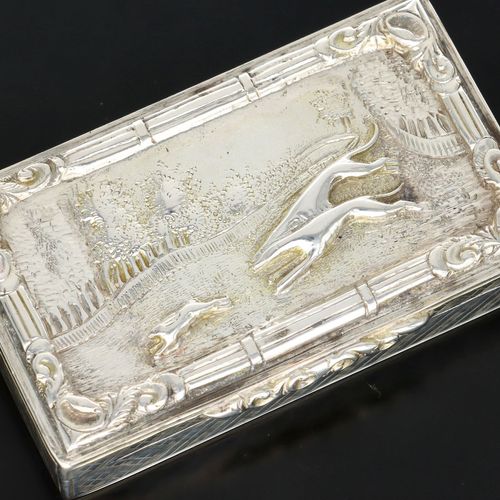 Early Victorian Silver Snuff Box with Hounds Chasing a Hare image-2