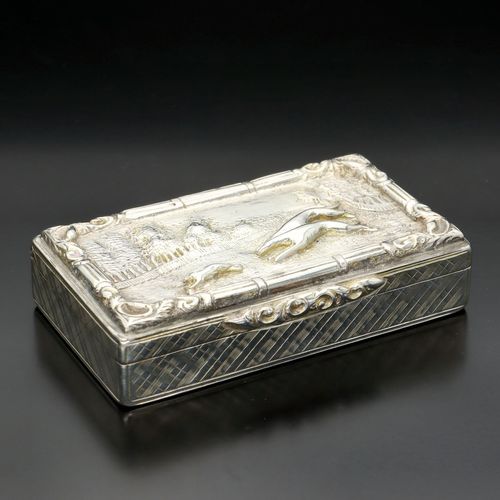 Early Victorian Silver Snuff Box with Hounds Chasing a Hare image-1