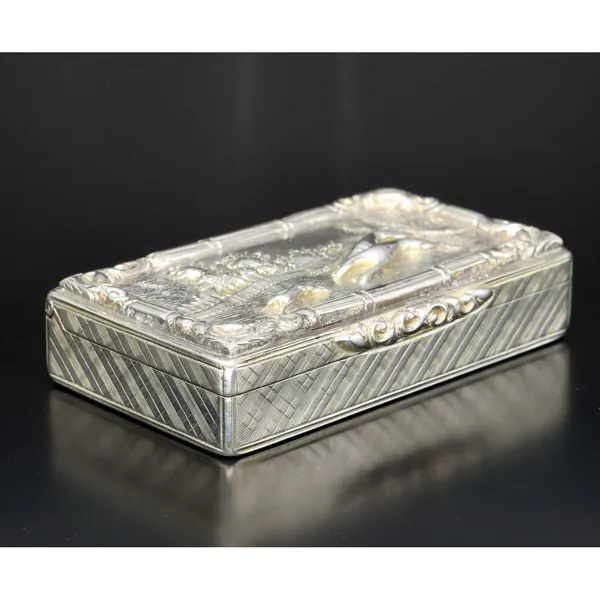 Early Victorian Silver Snuff Box with Hounds Chasing a Hare