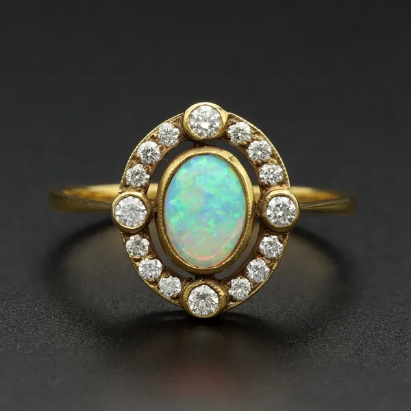 18ct Gold Opal and Diamond Ring