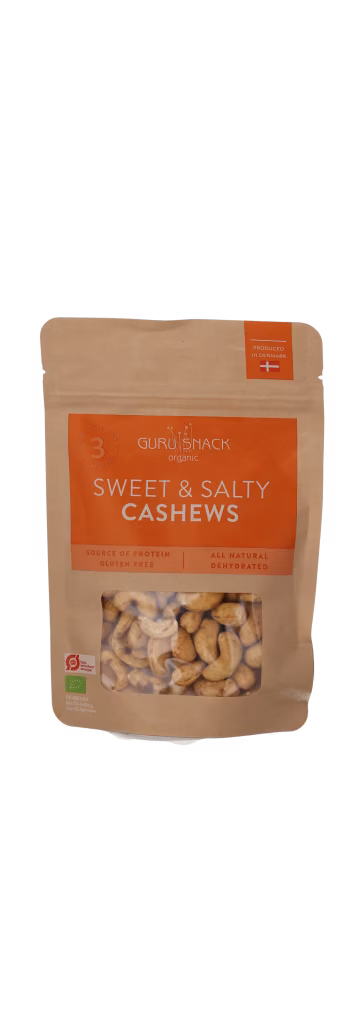 SWEET & SALTY CASHEWS, GURU SNACKS, 100G, ØKO, B CORP GS103