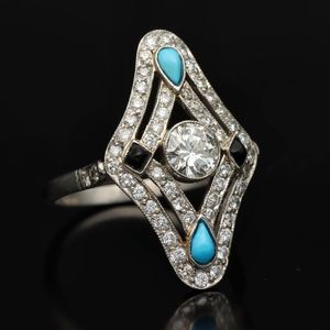Platinum Turquoise Sapphire and Diamond Ring