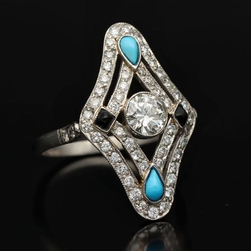Platinum Turquoise Sapphire and Diamond Ring image-1