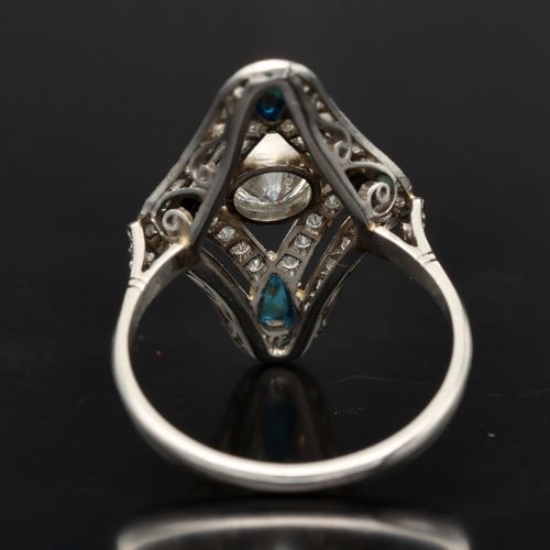 Platinum Turquoise Sapphire and Diamond Ring image-5