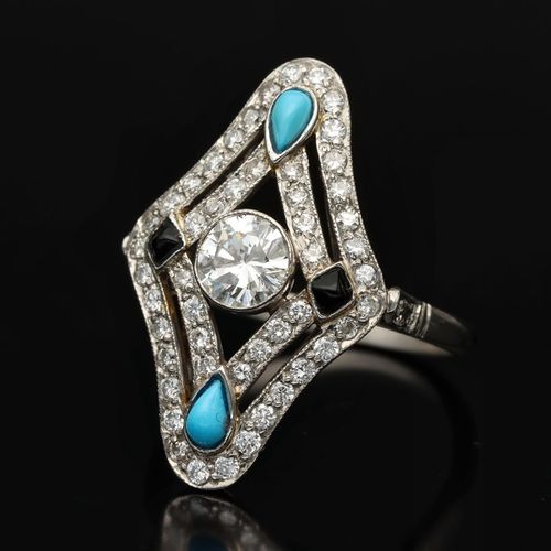Platinum Turquoise Sapphire and Diamond Ring image-3