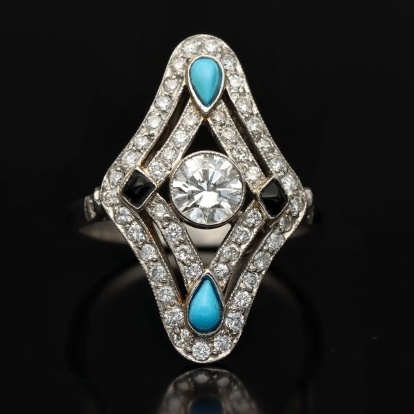 Platinum Turquoise Sapphire and Diamond Ring