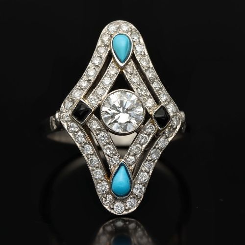 Platinum Turquoise Sapphire and Diamond Ring image-2